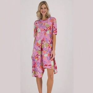 LOGO Lori Goldstein Reg Printed Overlapped Hem Dress - Large Pink Multi SALE!